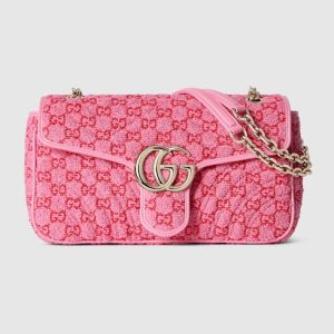 Gucci GG Marmont medium shoulder bag pink and red GG bouclé Style ‎837213 FAE1L 5741