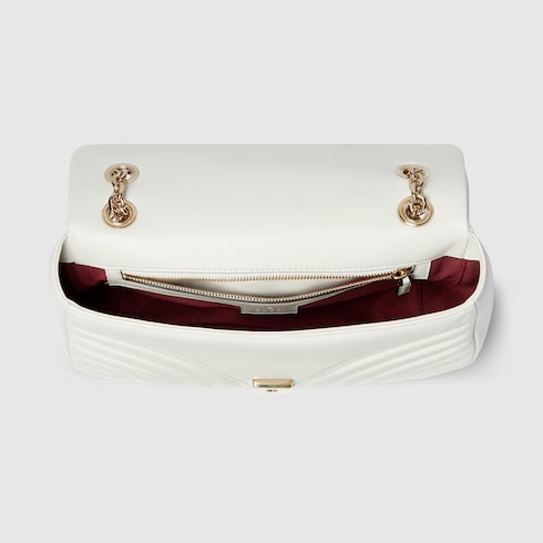5104c6e7-a796-442d-9088-ba6d28c613f6 Gucci GG Marmont medium shoulder bag white leather Style 837267 AAE38 9050