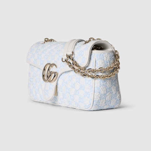 Gucci GG Marmont medium shoulder bag blue and white GG bouclé Style ‎837213 FAE1L 8477