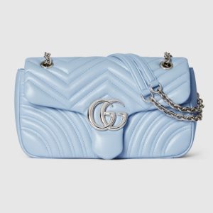 Gucci GG Marmont medium shoulder bag light blue leather Style ‎837267 AAFA1 4928