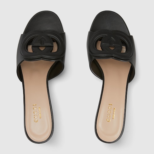 Women's slide sandal with Interlocking G black