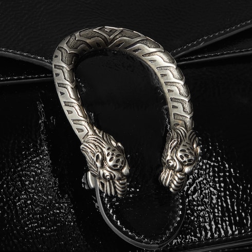 Dionysus medium shoulder bag black patent leathe