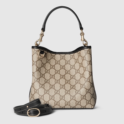 GG Emblem small bucket bag beige and dark