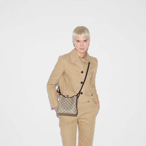GG Emblem small bucket bag beige and dark