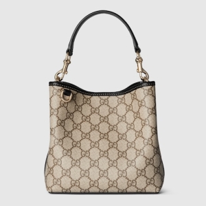 GG Emblem small bucket bag beige and dark