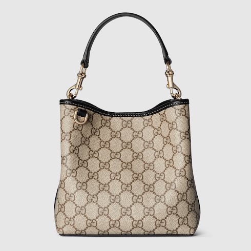 GG Emblem small bucket bag beige and dark