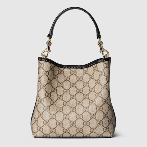 GG Emblem small bucket bag beige and dark