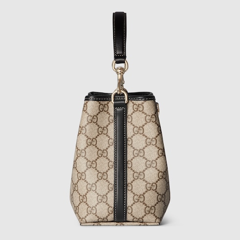 GG Emblem small bucket bag beige and dark