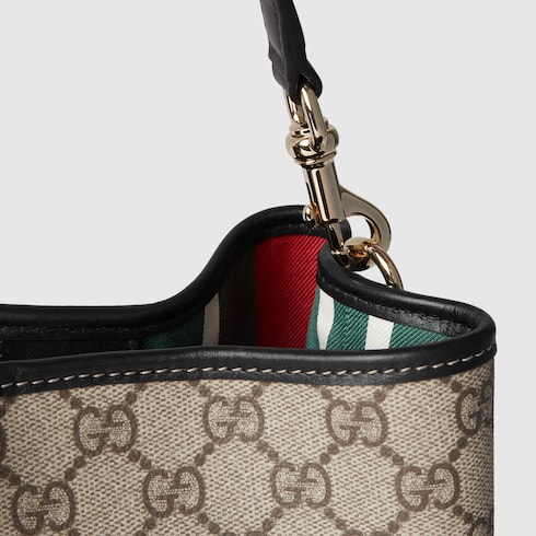 GG Emblem small bucket bag beige and dark