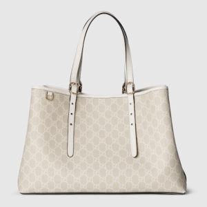 GG Emblem large tote bag beige and white