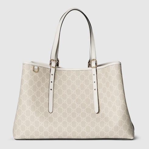 GG Emblem large tote bag beige and white