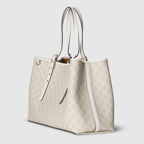 GG Emblem large tote bag beige and white