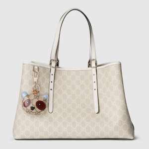GG Emblem large tote bag beige and white