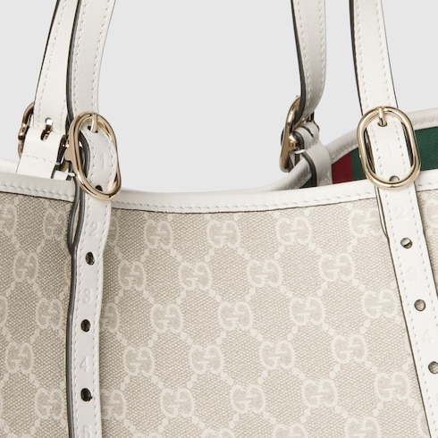GG Emblem large tote bag beige and white