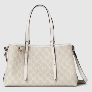 GG Emblem medium tote bag beige and white