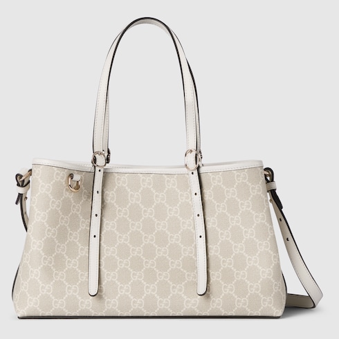 GG Emblem medium tote bag beige and white