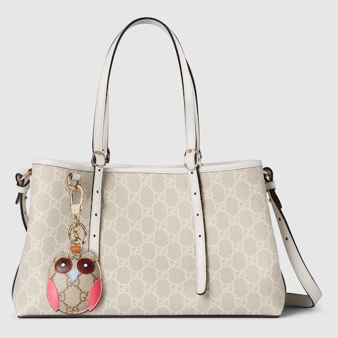 GG Emblem medium tote bag beige and white