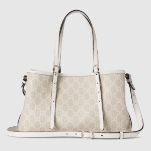 GG Emblem medium tote bag beige and white