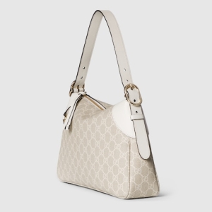 GG Emblem medium shoulder bag beige and white