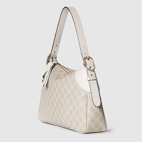 GG Emblem medium shoulder bag beige and white