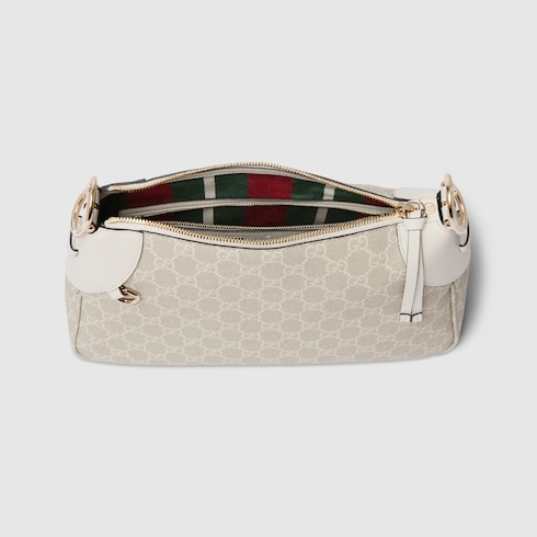 GG Emblem medium shoulder bag beige and white