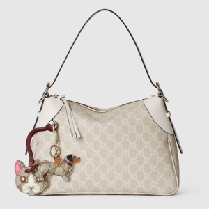 GG Emblem medium shoulder bag beige and white