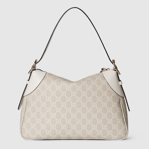 GG Emblem medium shoulder bag beige and white