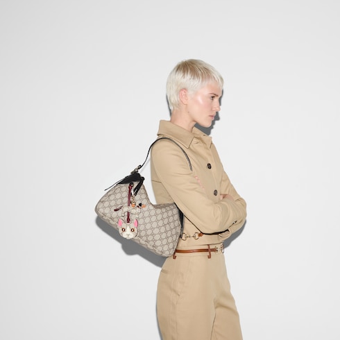 GG Emblem medium shoulder bag beige and dark