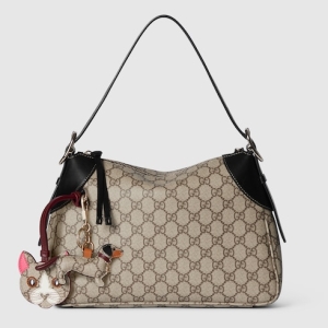 GG Emblem medium shoulder bag beige and dark