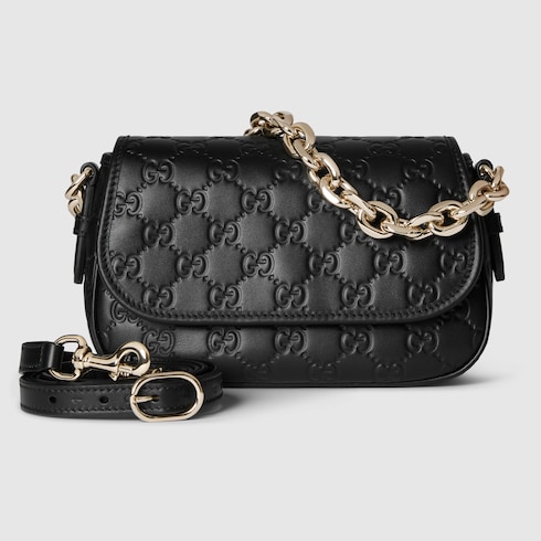 GG Emblem small shoulder bag black GG leather