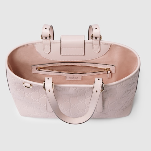 GG Emblem medium tote bag pink GG leather