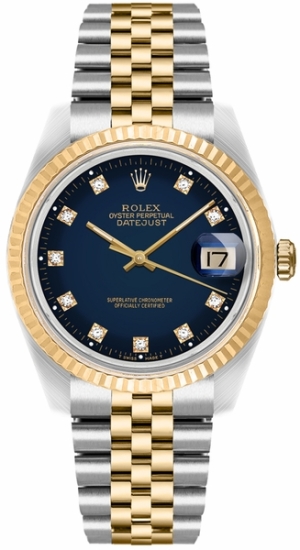 Datejust 36 Vignette Blue Dial Gold & Steel Diamond Watch 16233