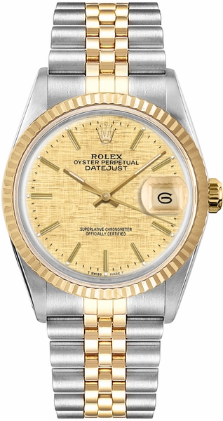 Datejust 36 Champagne Linen Dial Unisex Watch 16013