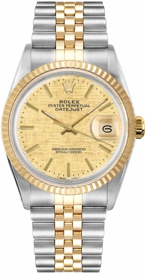 Datejust 36 Champagne Linen Dial Unisex Watch 16013