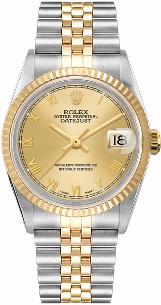 Datejust 36 Champagne Roman Dial Gold & Steel Unisex Watch 16013