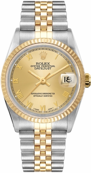 Datejust 36 Champagne Roman Dial Gold & Steel Unisex Watch 16013