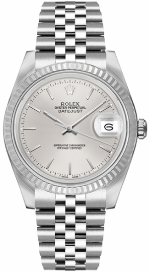 Datejust 36 Silver Index Dial Fluted Bezel Unisex Watch 16234