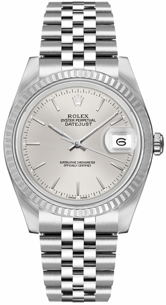 Datejust 36 Silver Index Dial Fluted Bezel Unisex Watch 16234