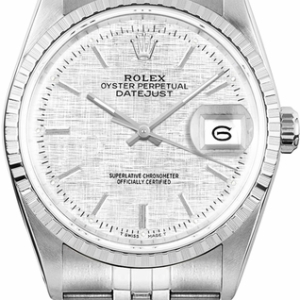 Datejust 36 Silver Linen Dial Engine Turned Bezel Unisex Watch 16030