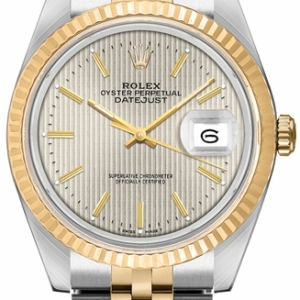 Datejust 36 Silver Tapestry Dial Steel & 18k Yellow Gold Unisex Watch 16233