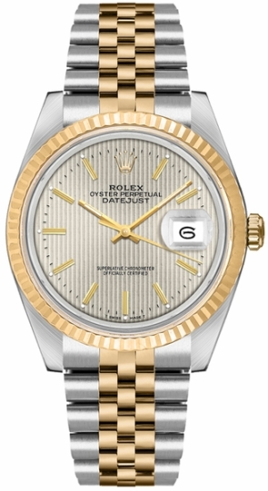 Datejust 36 Silver Tapestry Dial Steel & 18k Yellow Gold Unisex Watch 16233