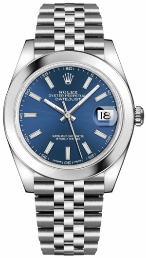 Datejust 41 Blue Dial Domed Bezel Oystersteel Men's Watch 126300-0002