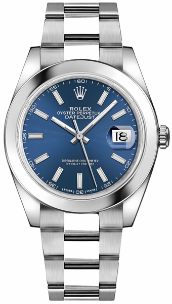 Datejust 41 Blue Index Dial Oystersteel Men's Watch 126300-0001