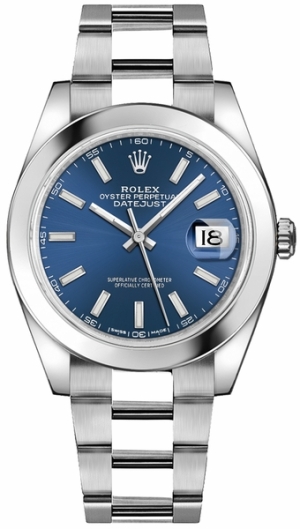 Datejust 41 Blue Index Dial Oystersteel Men's Watch 126300-0001