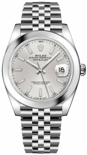 Datejust 41 Silver Dial Smooth Bezel Men's Watch 126300-0004