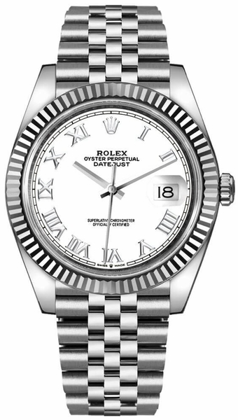 Datejust 41 White Roman Numeral Dial Men's Watch 126334-0024